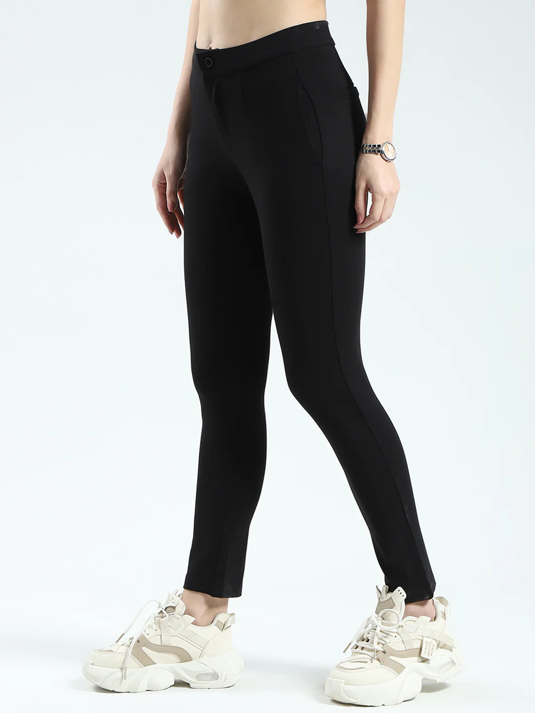 Women Black Solid Regular Fit Jegging - Image 3
