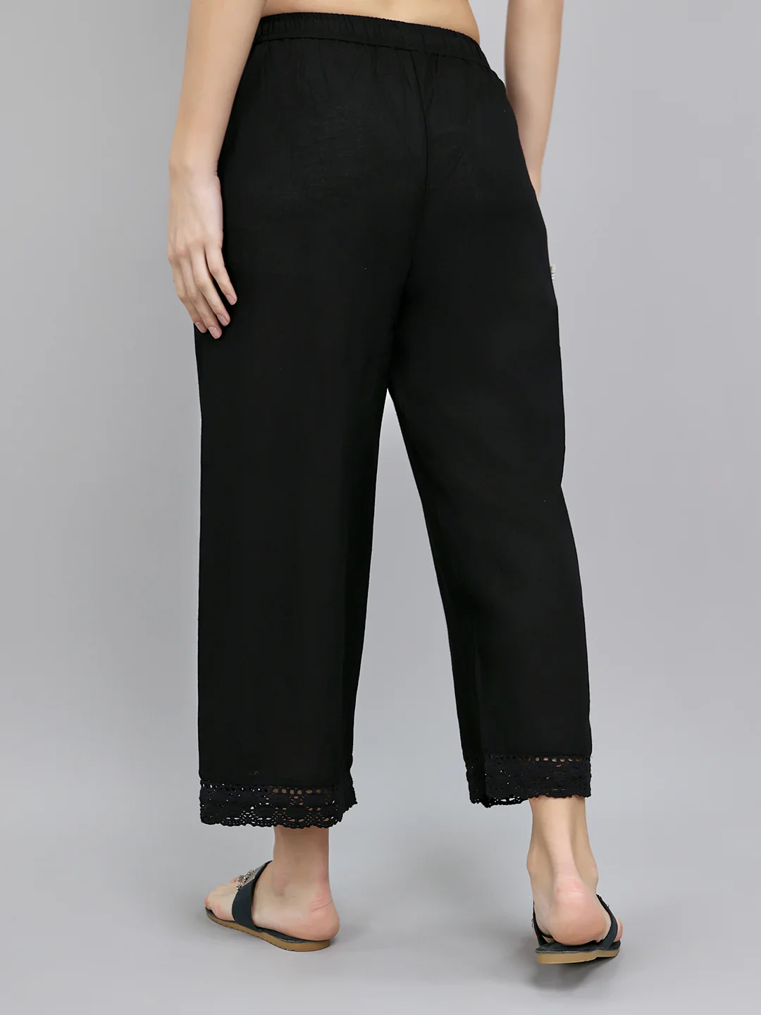 Women Black Solid Regular Fit Palazzo - Image 4