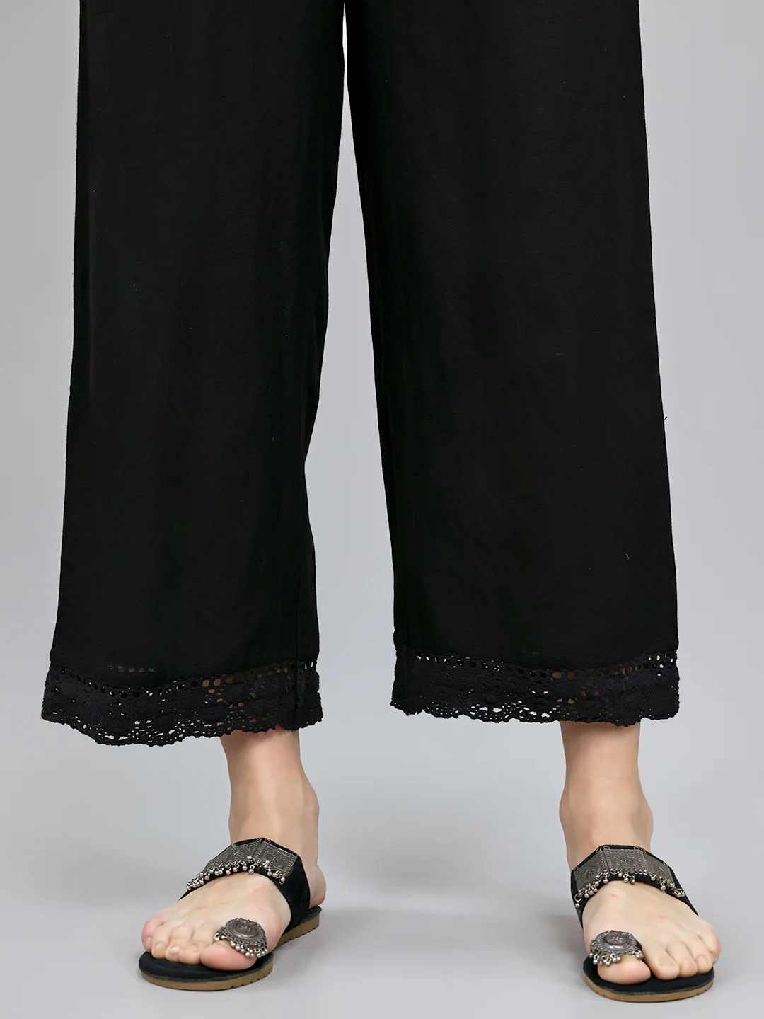 Women Black Solid Regular Fit Palazzo - Image 6