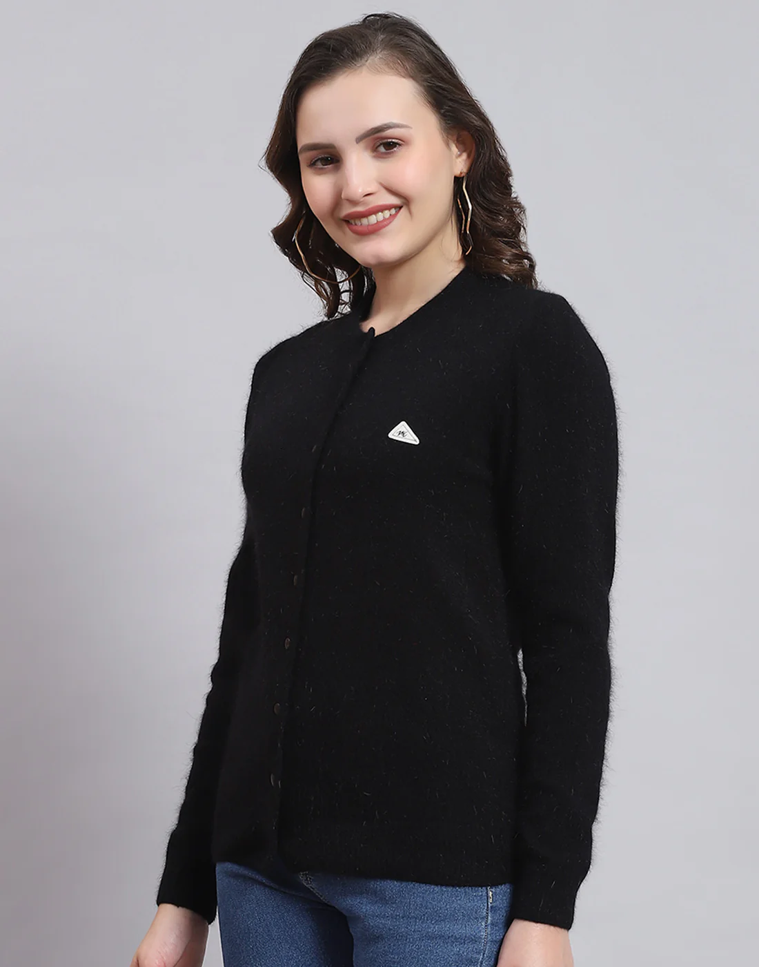 Women Black Solid Round Neck Full Sleeve Sweater - Image 4
