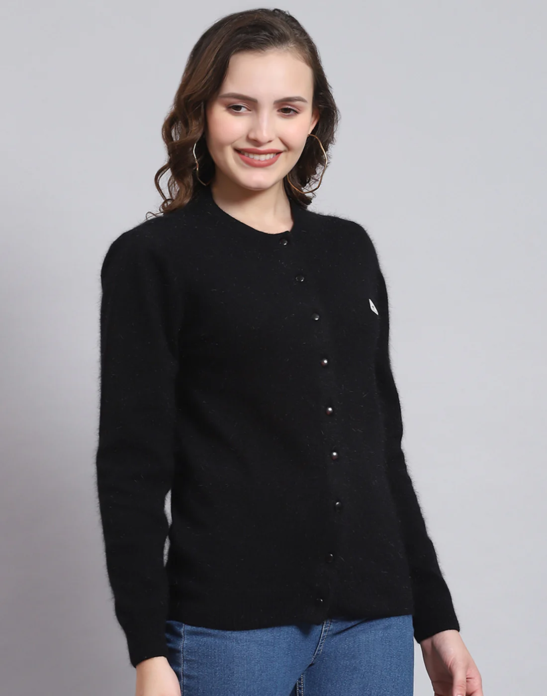 Women Black Solid Round Neck Full Sleeve Sweater - Image 5