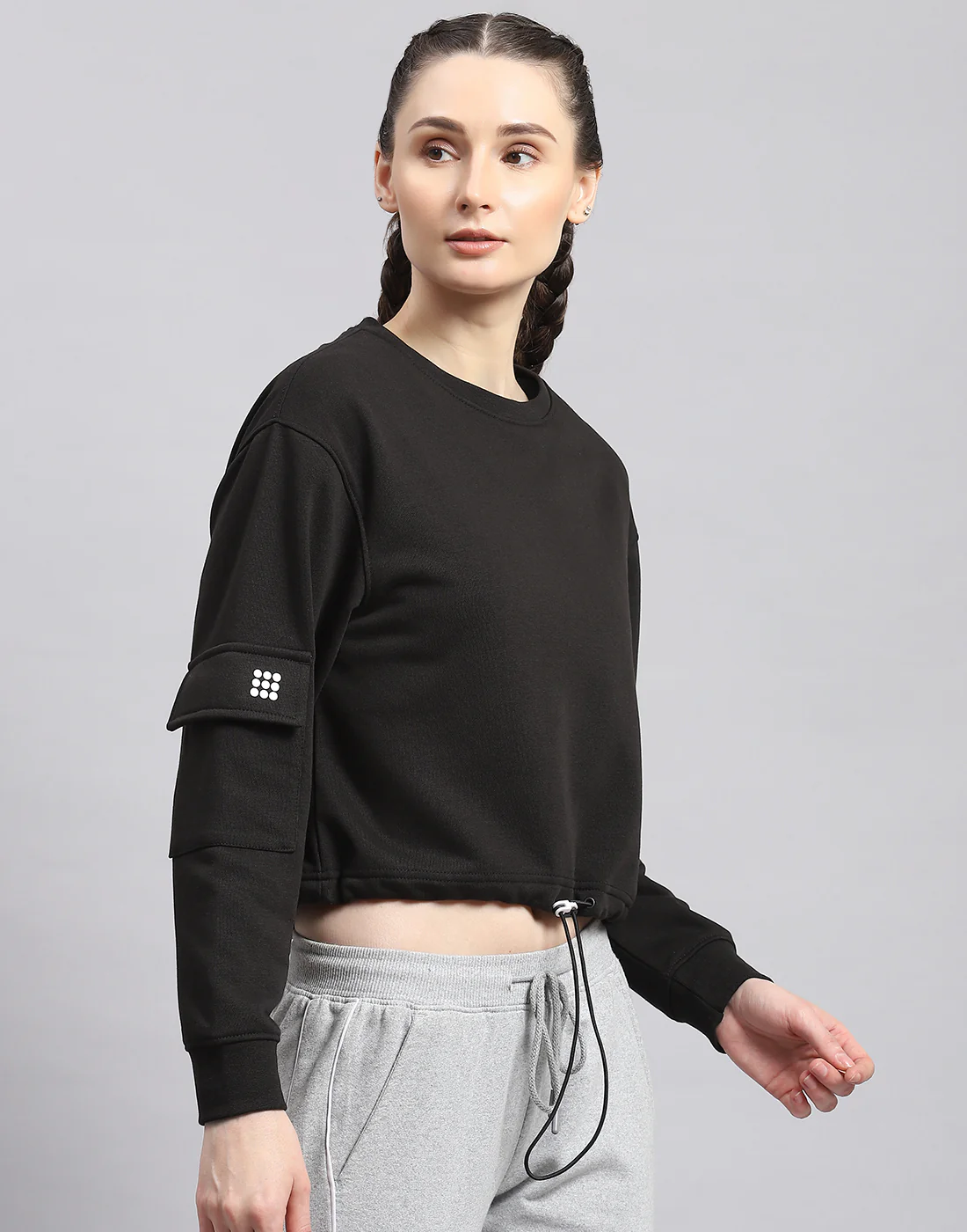 Rock.it Women Black Solid Round Neck Full Sleeve Sweatshirt - Image 4