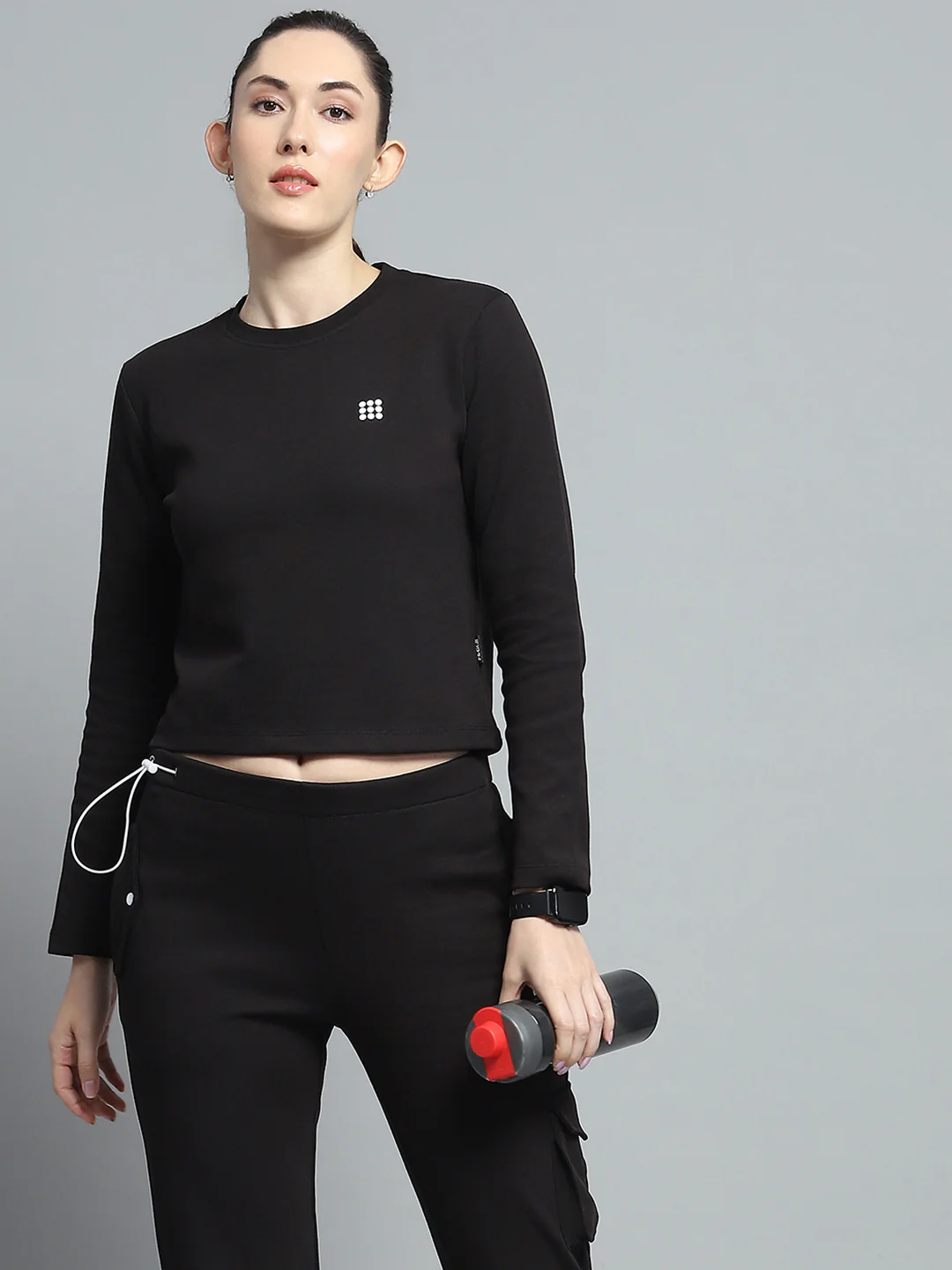 Rock.it Women Black Solid Round Neck Full Sleeve Tracksuit - Image 6