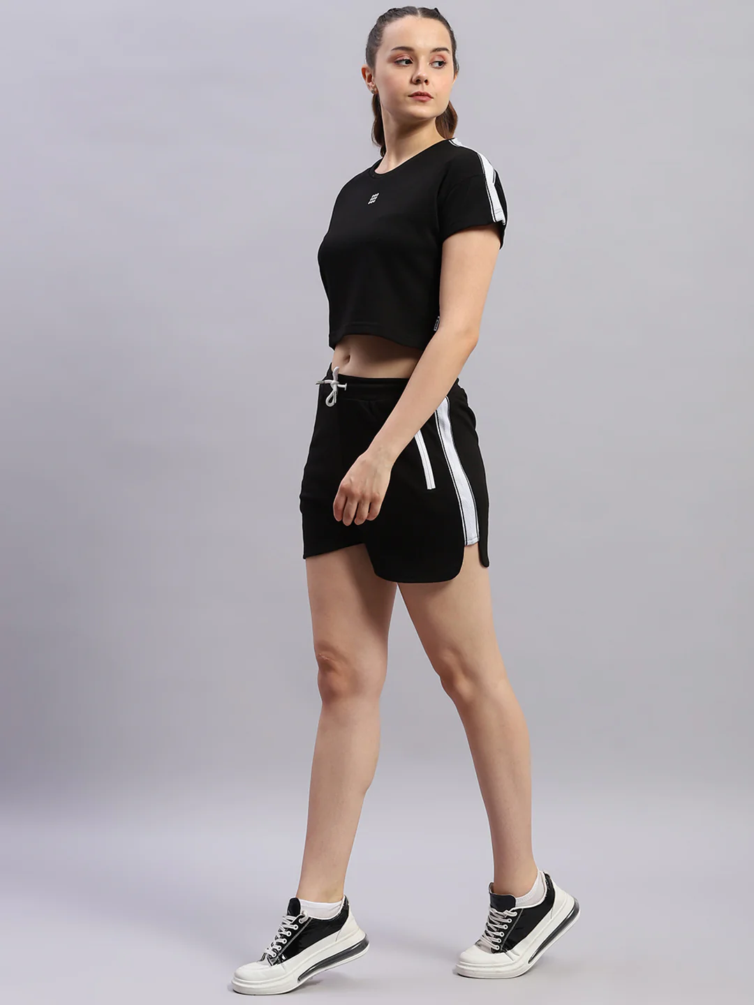 Rock.it Women Black Solid Round Neck Half Sleeve Cords Set - Image 3