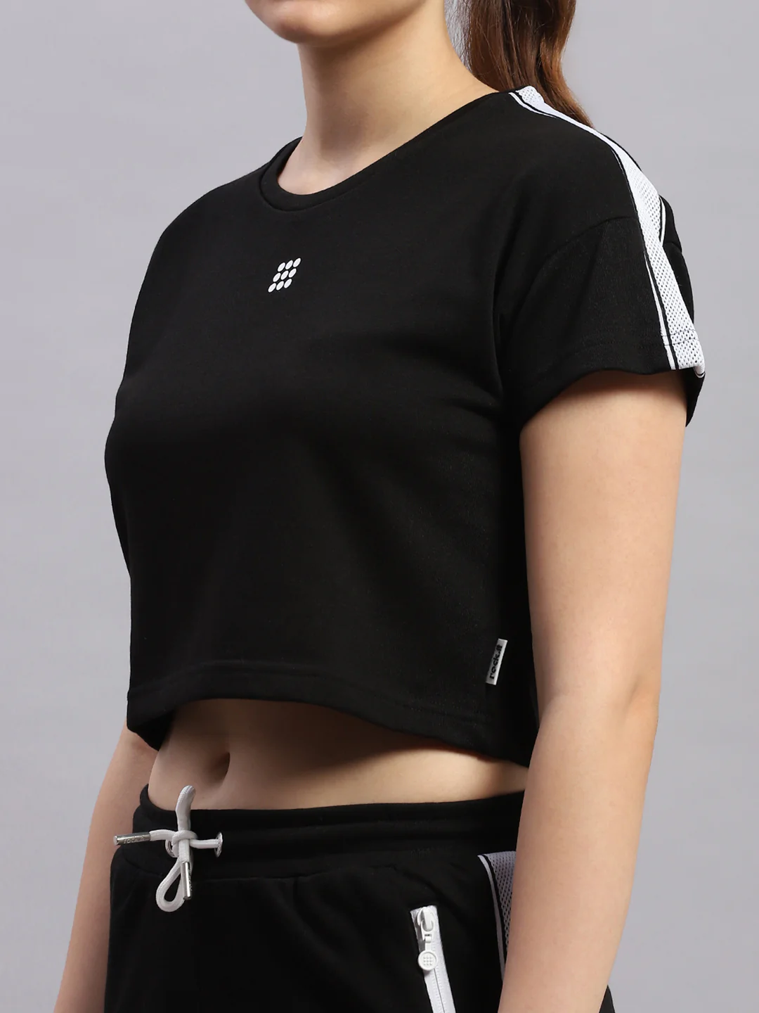 Rock.it Women Black Solid Round Neck Half Sleeve Cords Set - Image 6