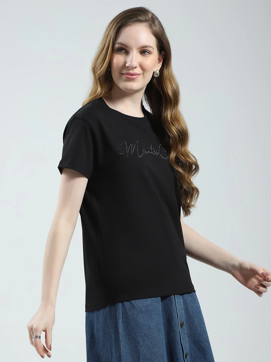 Women Black Solid Round Neck Half Sleeve Top - Image 4