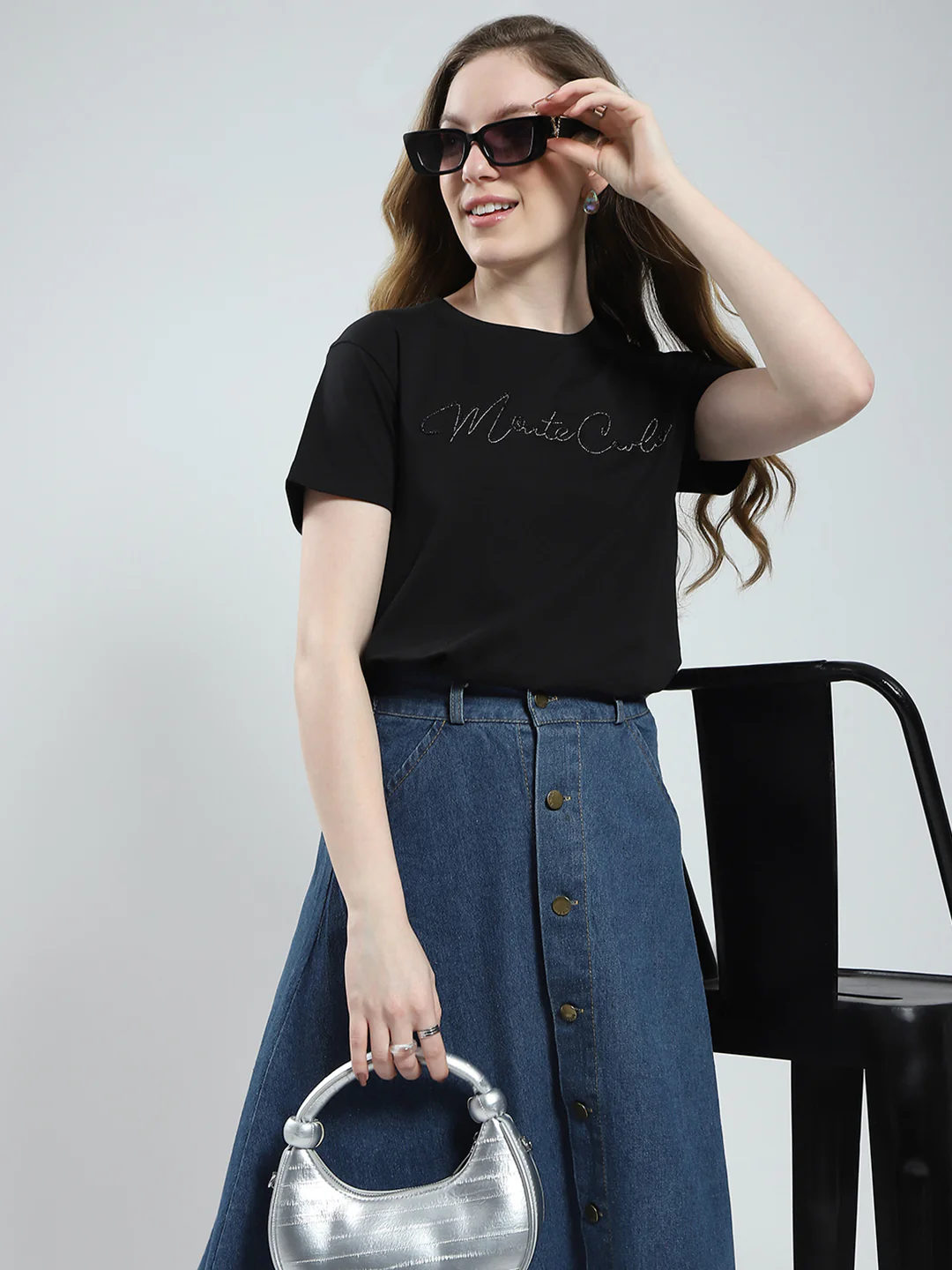 Women Black Solid Round Neck Half Sleeve Top - Image 6