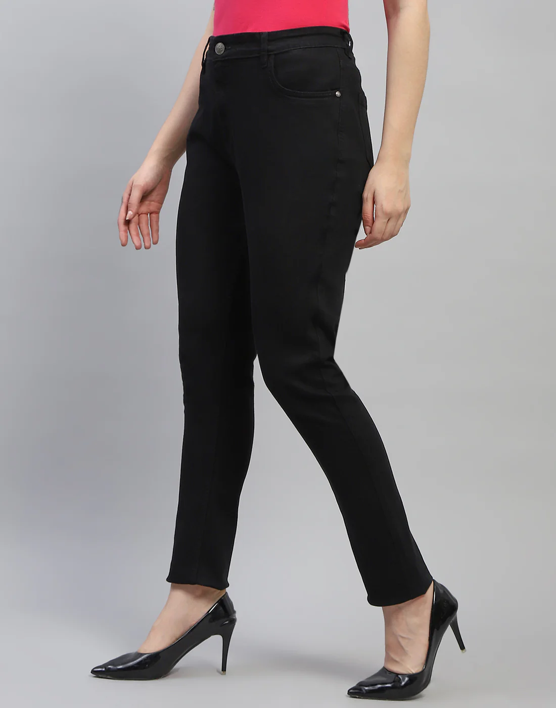 Women Black Solid Slim Fit Denim - Image 3