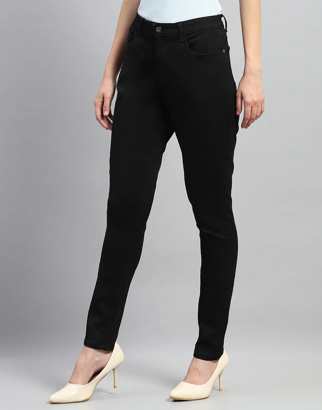 Women Black Solid Slim Fit Denim - Image 3