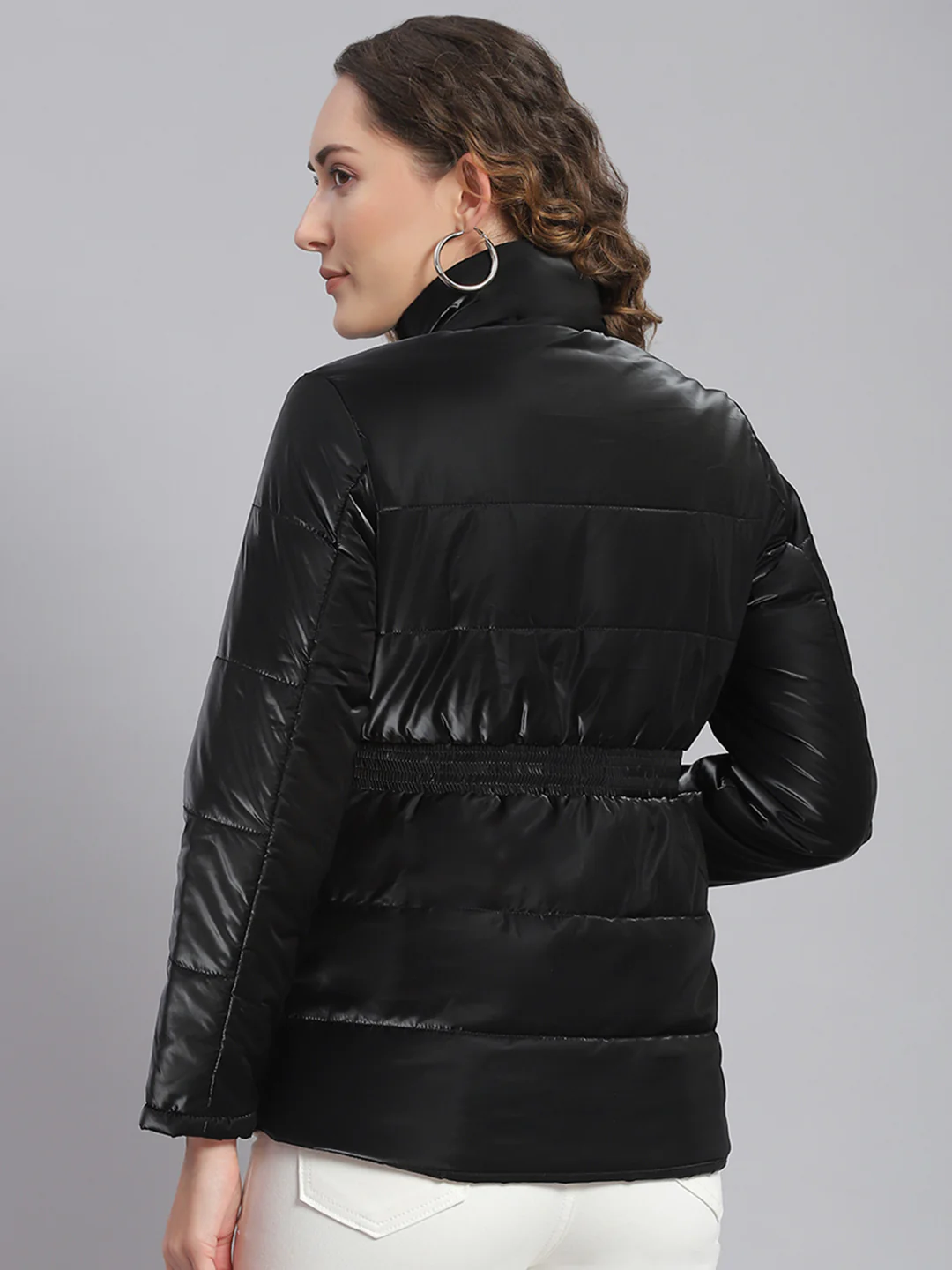 Women Black Solid Stand Collar Full Sleeve Jackets - Image 5