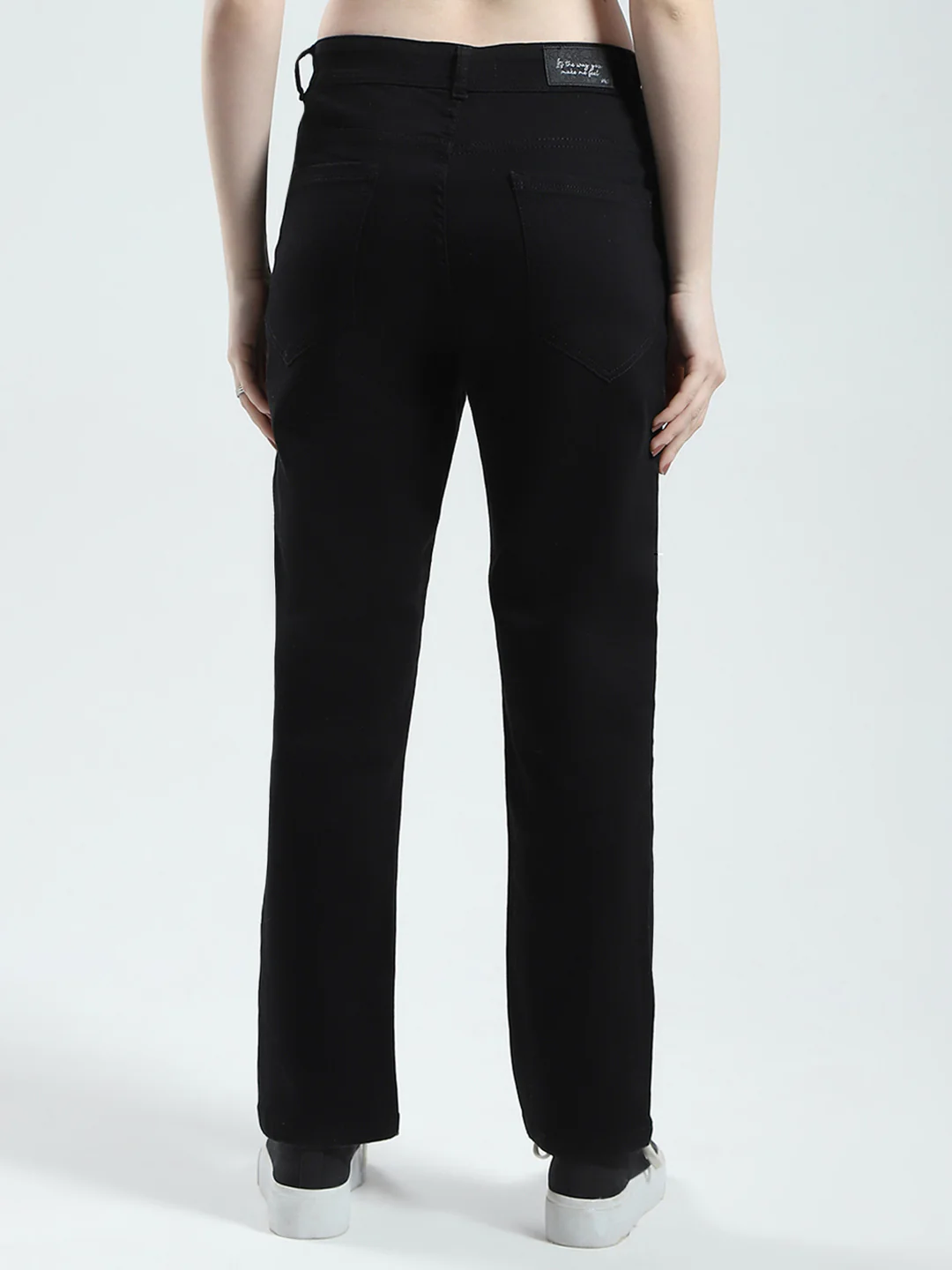Women Black Solid Straight Fit Denim - Image 5