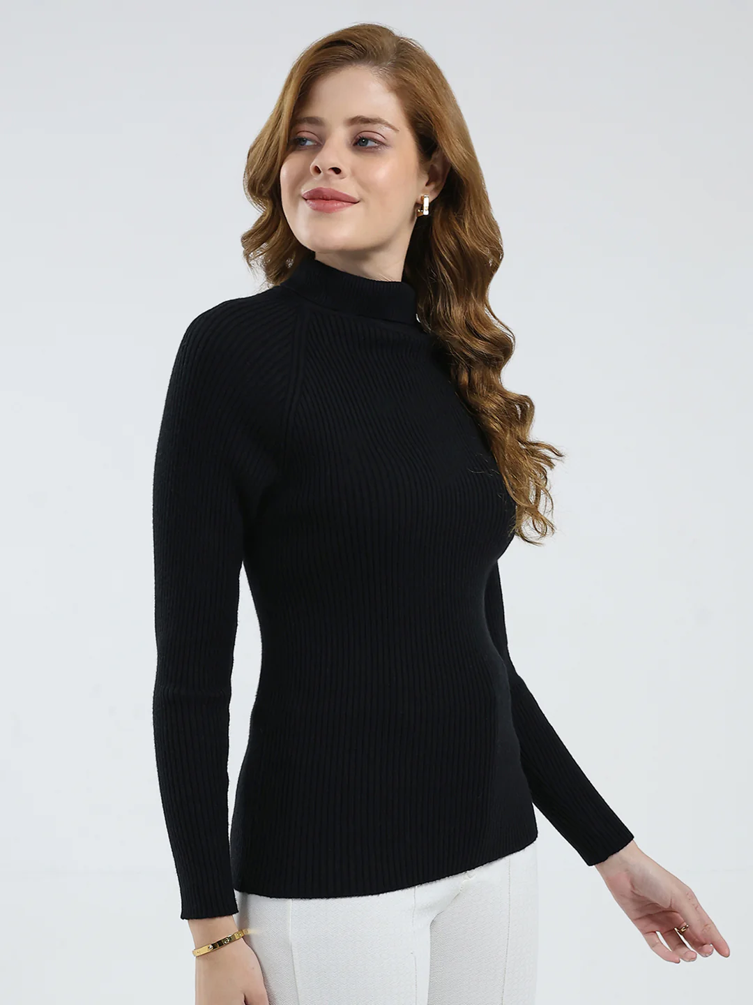 Women Black Solid Turtle Neck Full Sleeve Sceavy - Image 4