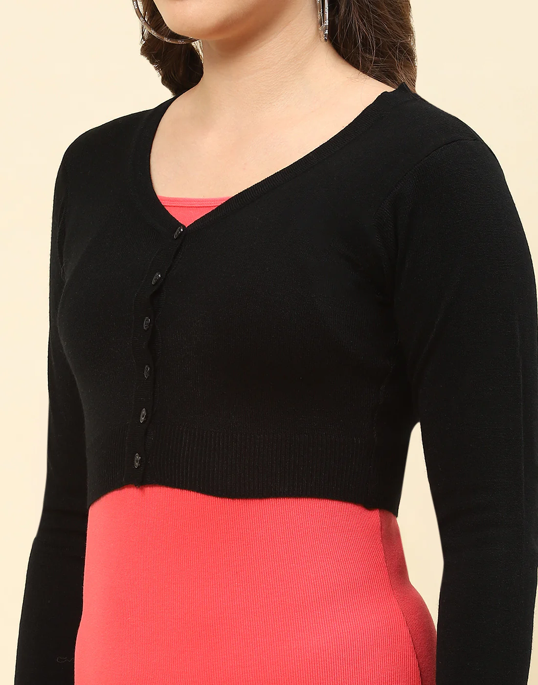Women Black Solid V Neck Full Sleeve Blouse - Image 6