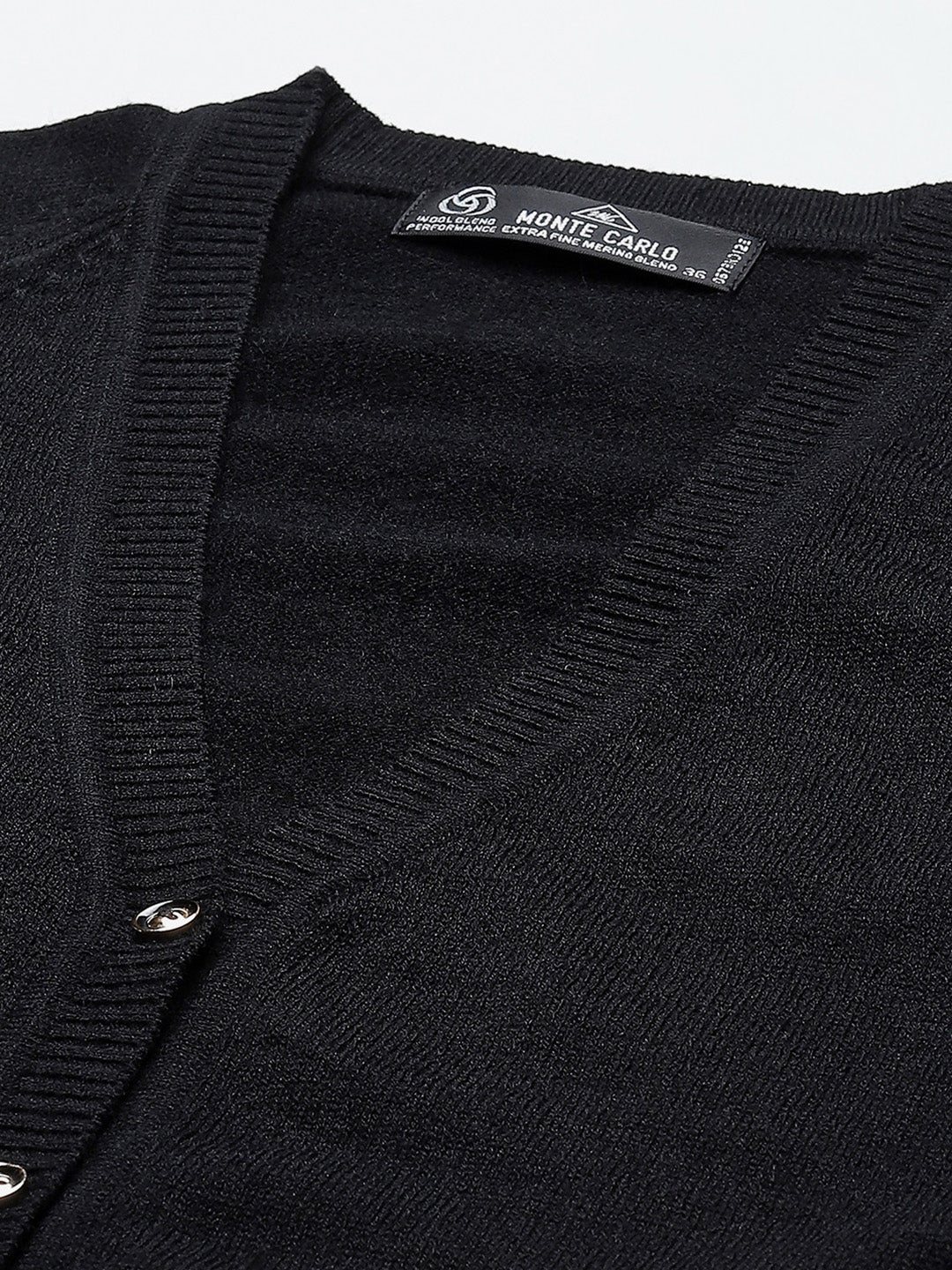Women Black Solid V Neck Full Sleeve Cardigan - Image 7