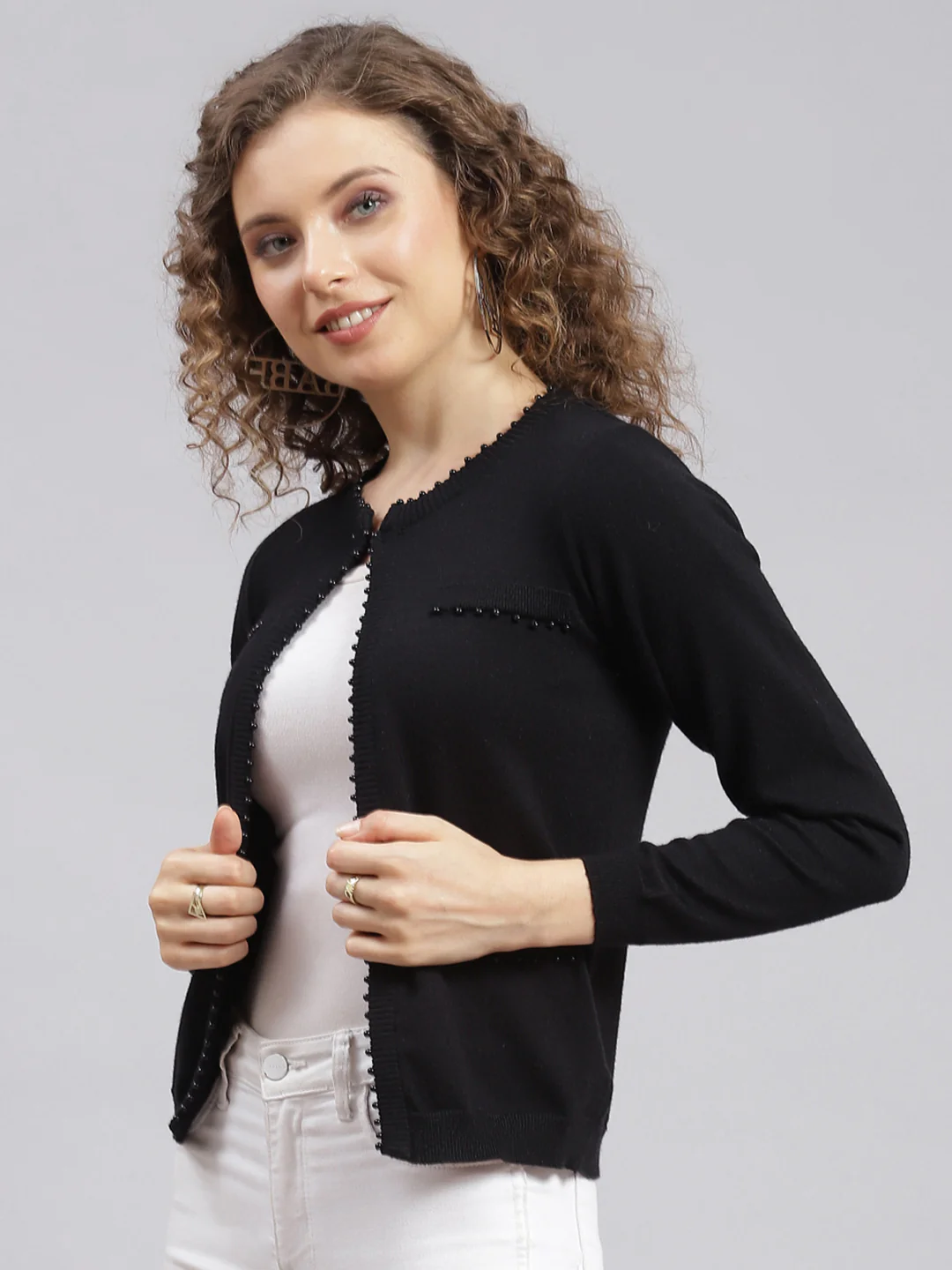 Women Black Solid Wool blend Cardigan - Image 4