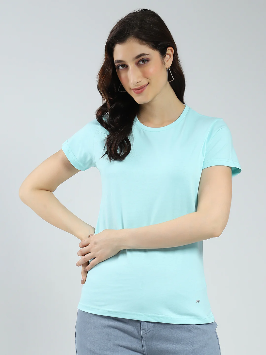 Women Blue & Coral Solid Round Neck Half Sleeve Top 2Pc Set - Image 7
