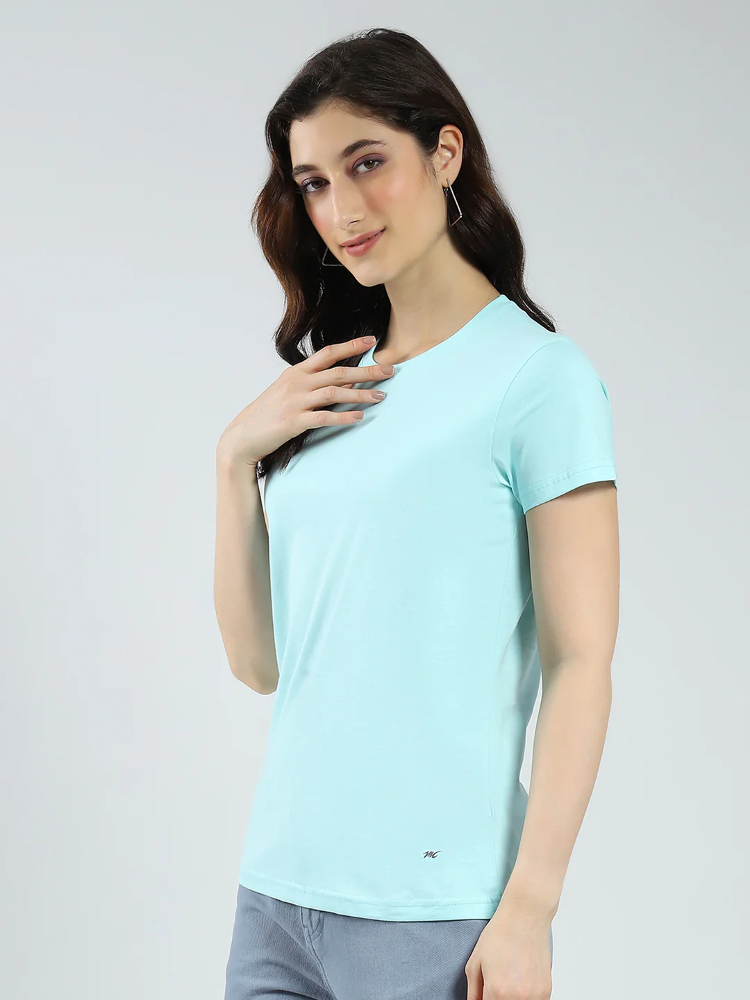 Women Blue & Coral Solid Round Neck Half Sleeve Top 2Pc Set - Image 8