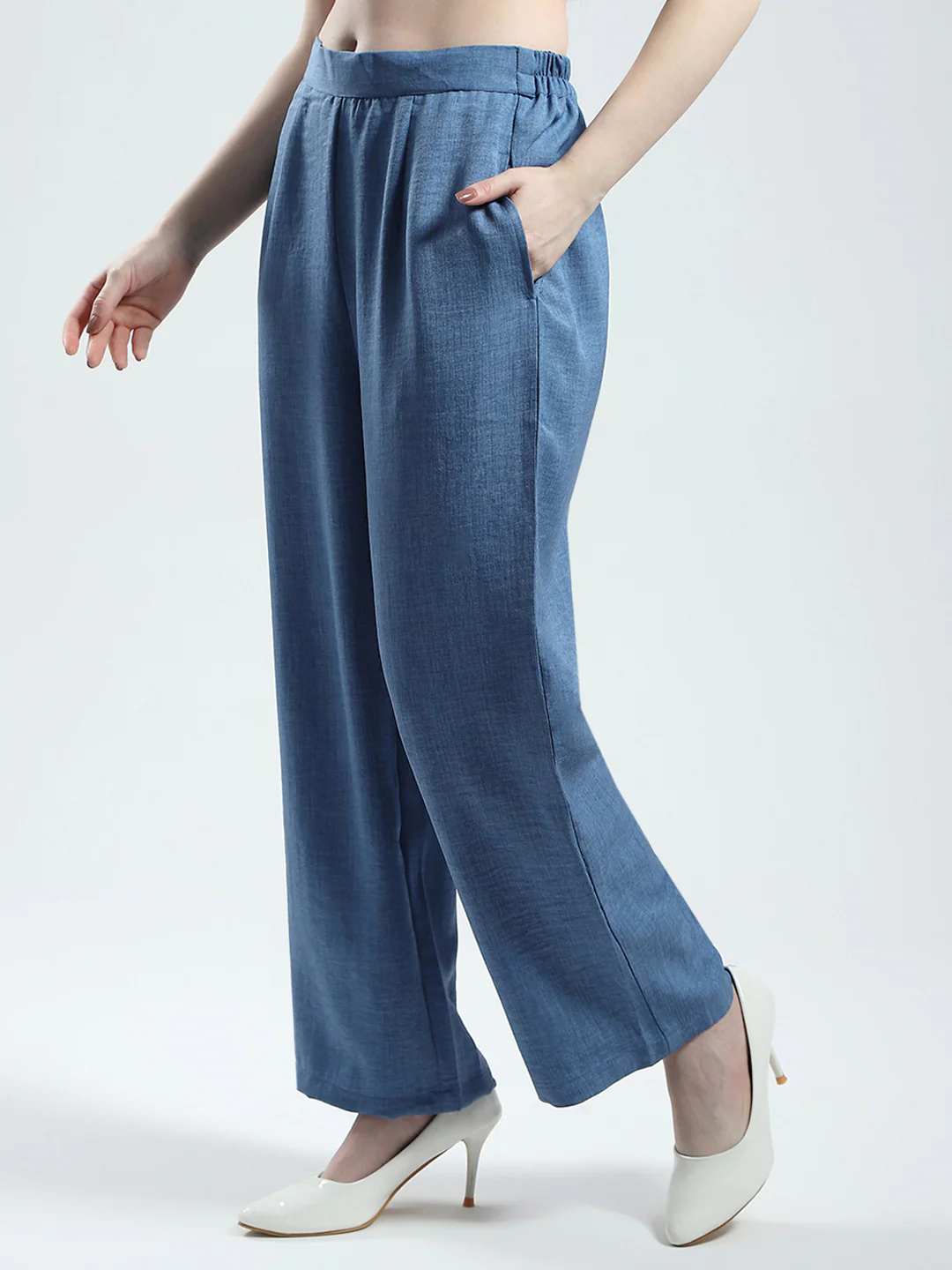 Women Blue Embroidered Collar Half Sleeve Cords Set - Image 7