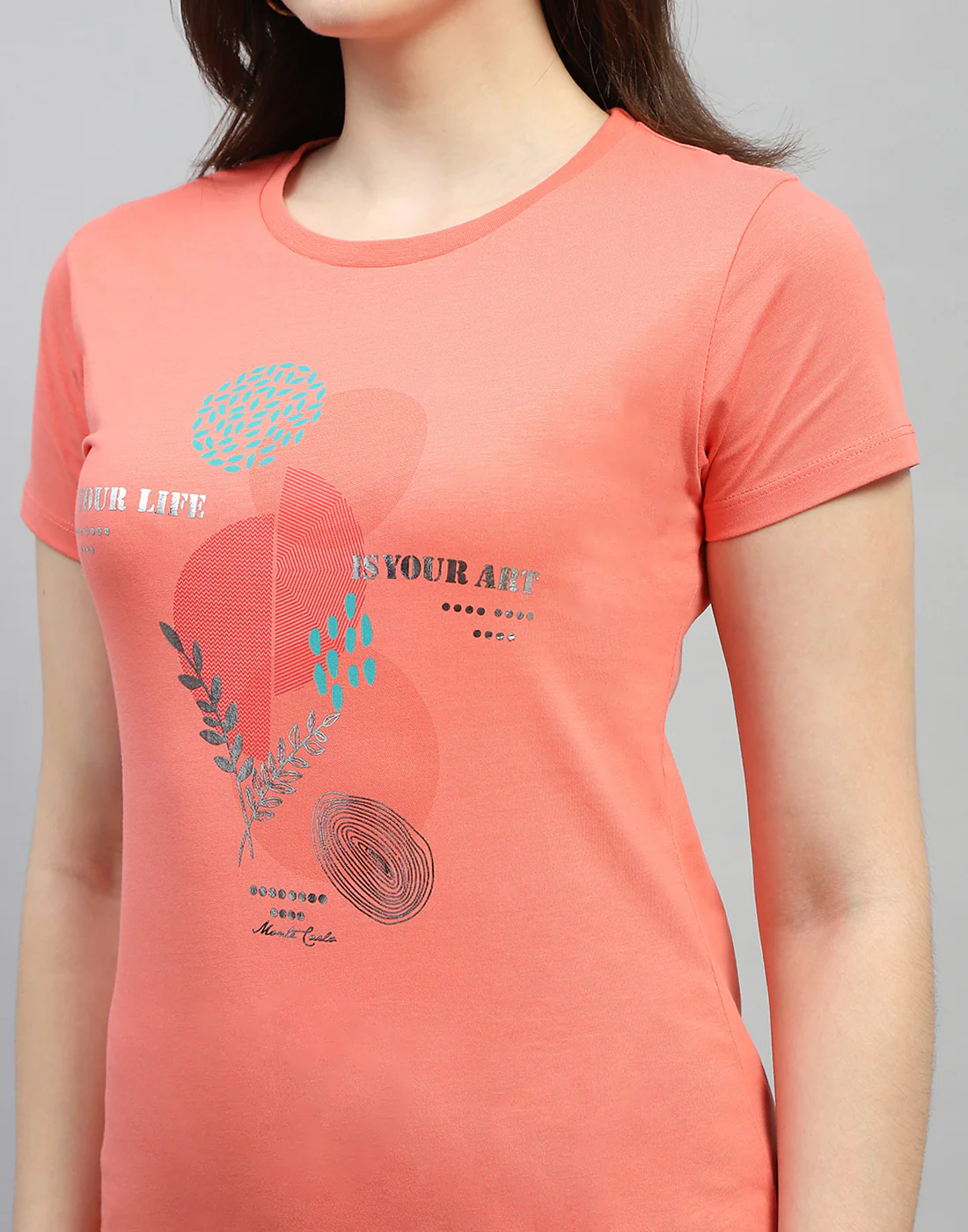 Women Blue & Peach Printed Round Neck Half Sleeve Top (Pack of 2) - Image 10