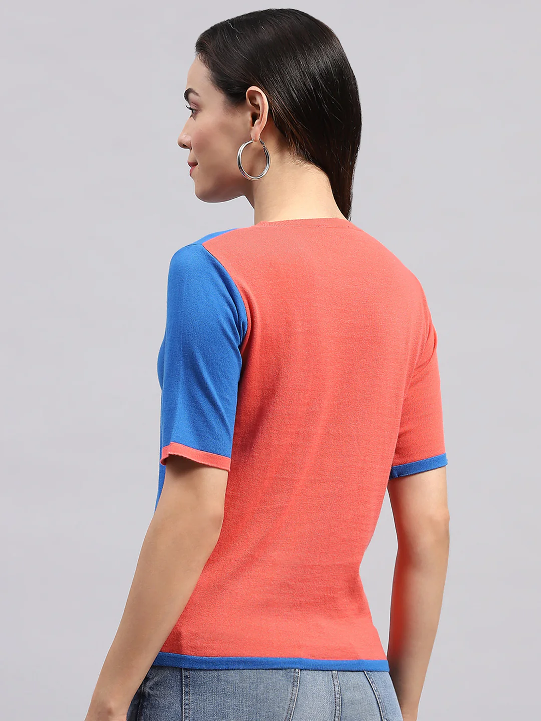 Women Blue & Pink Printed Round Neck Half Sleeve Top - Image 5