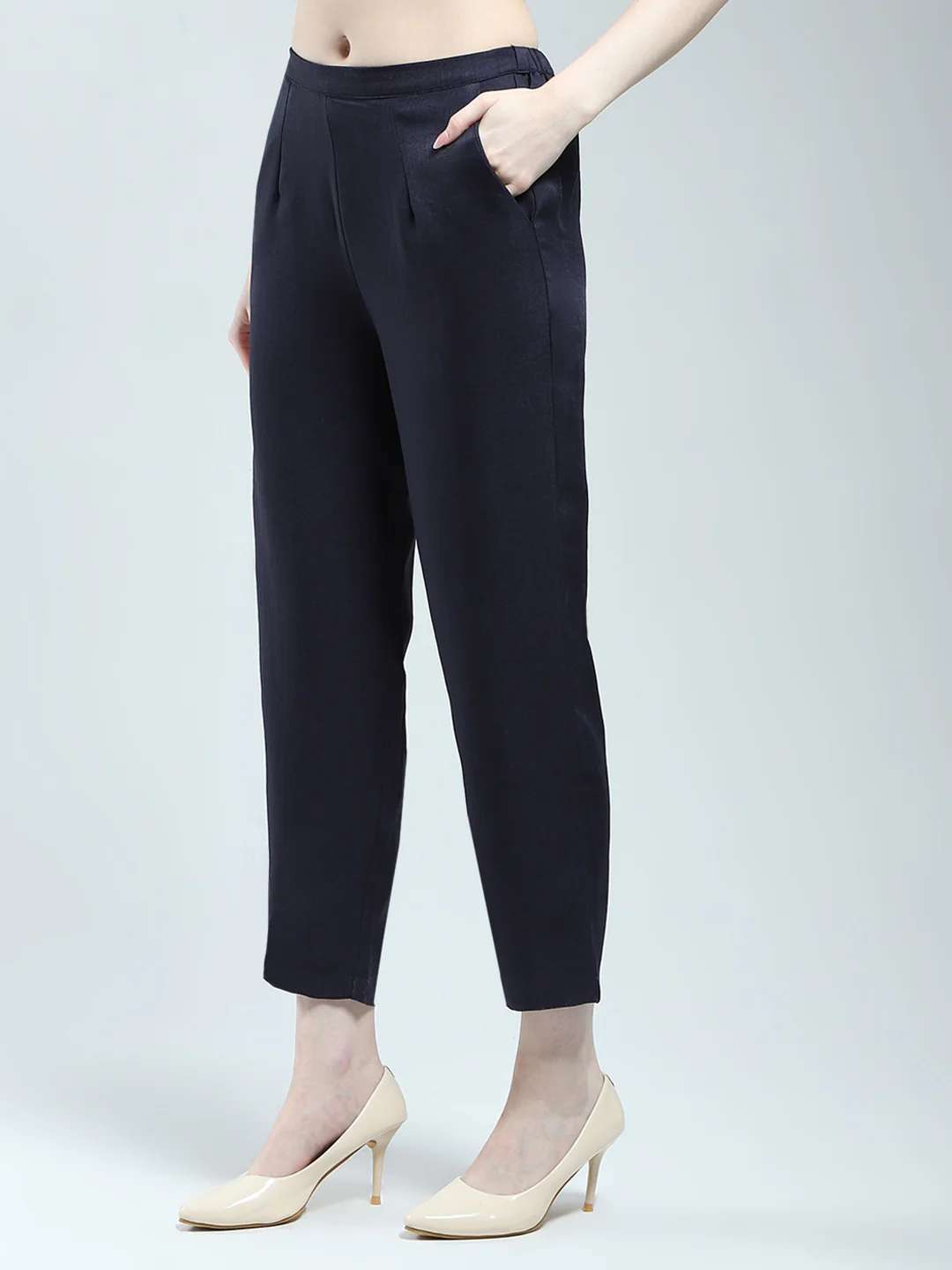 Women Blue Printed Band Neck Full Sleeve Cords Set - Image 7