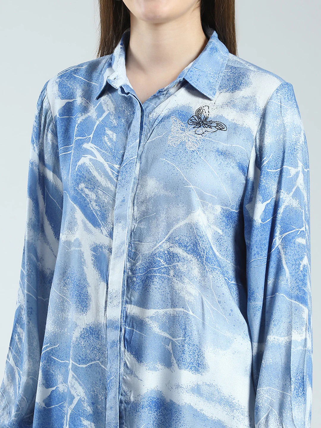 Women Blue Printed Collar Full Sleeve Cords Set - Image 7