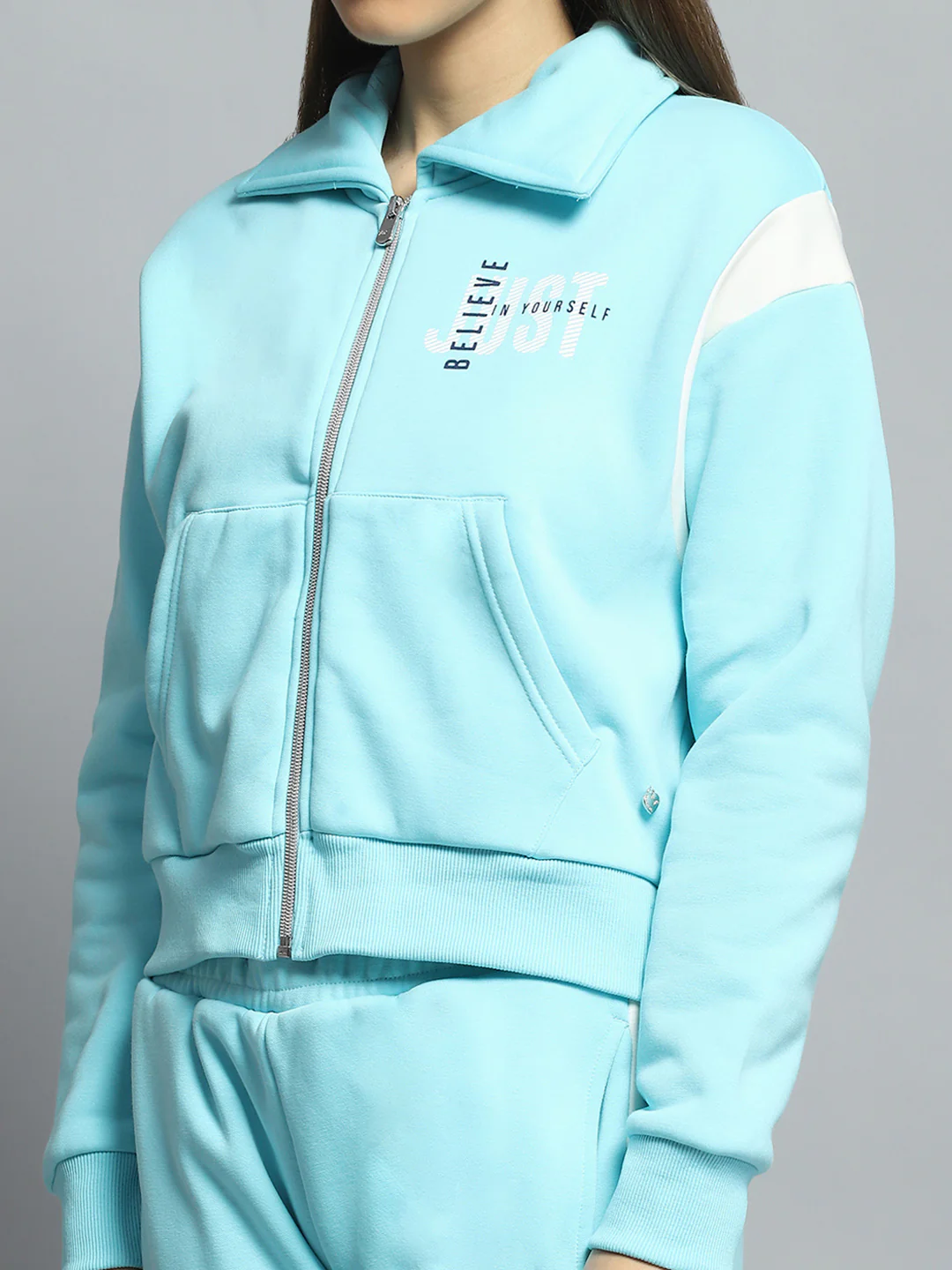 Women Blue Printed Collar Full Sleeve Tracksuit - Image 6