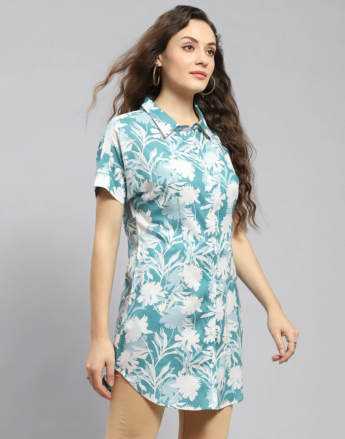 Women Blue Printed Collar Half Sleeve Tunic - Image 5