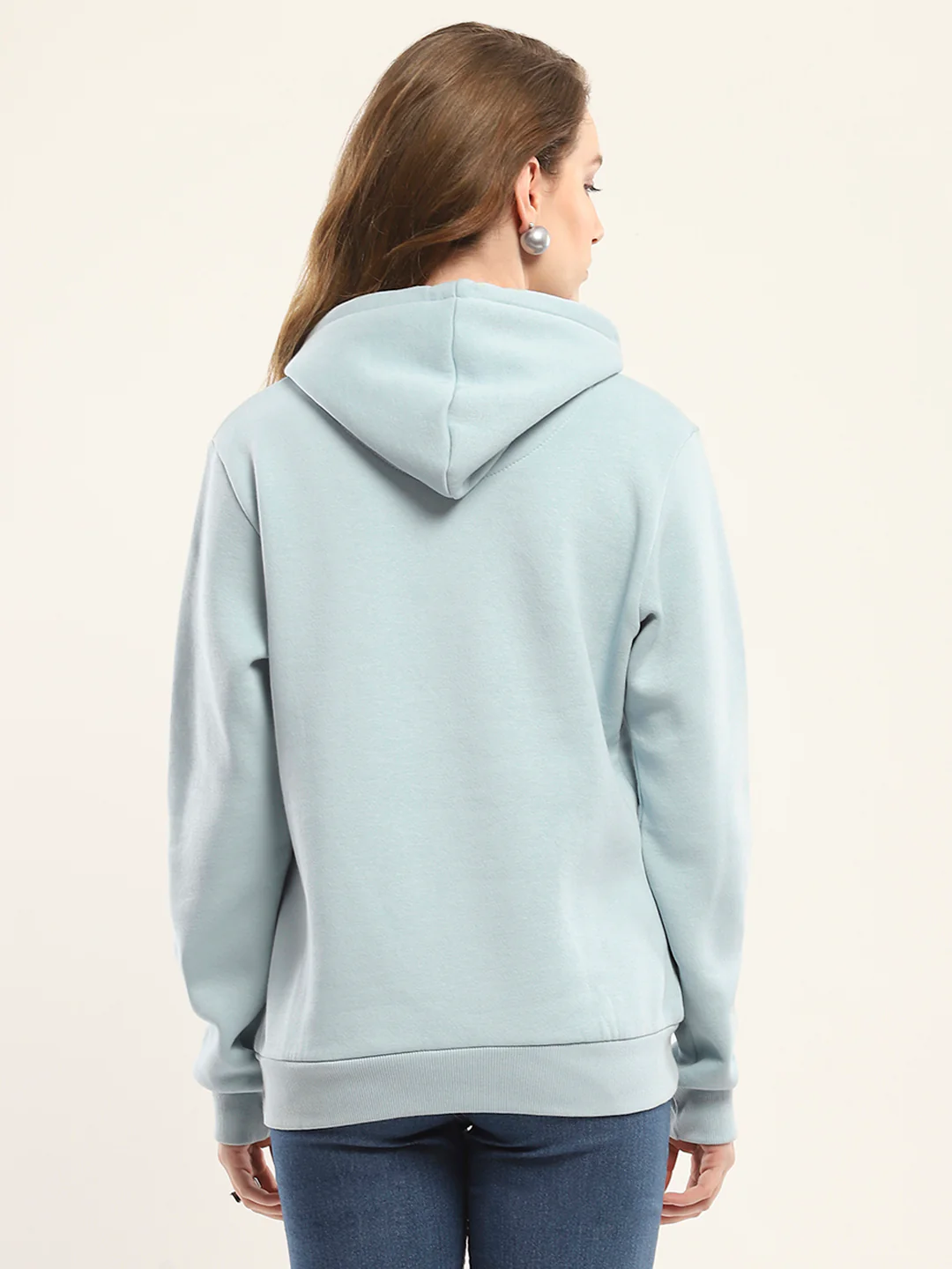 Women Blue Printed Hooded Full Sleeve Sweatshirt - Image 5