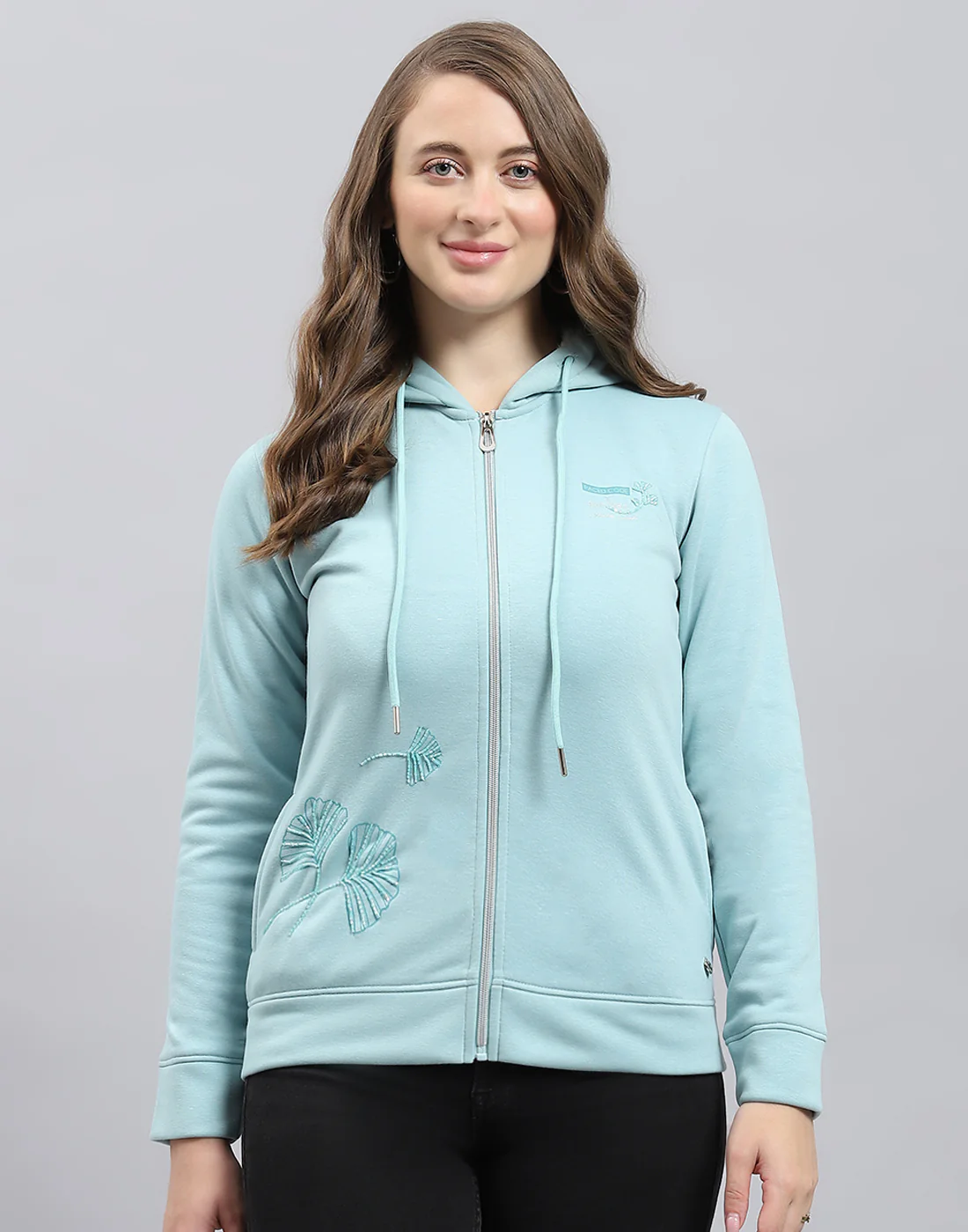 Women Blue Printed Hooded Full Sleeve Sweatshirt - Image 2