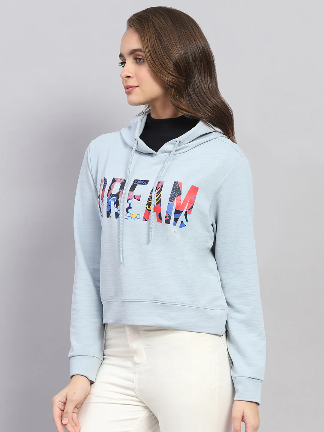Rock.it Women Blue Printed Hooded Full Sleeve Sweatshirt - Image 3