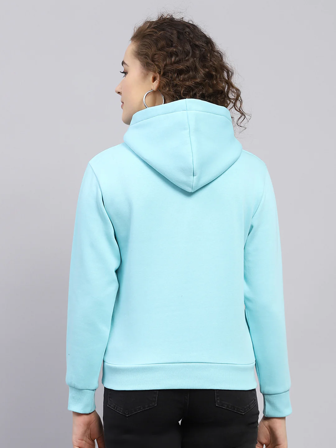 Women Blue Printed Hooded Full Sleeve Sweatshirt - Image 5