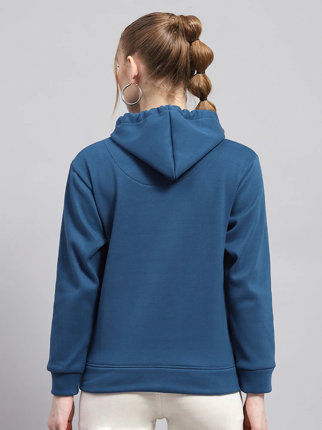 Women Blue Printed Hooded Full Sleeve Sweatshirt - Image 5