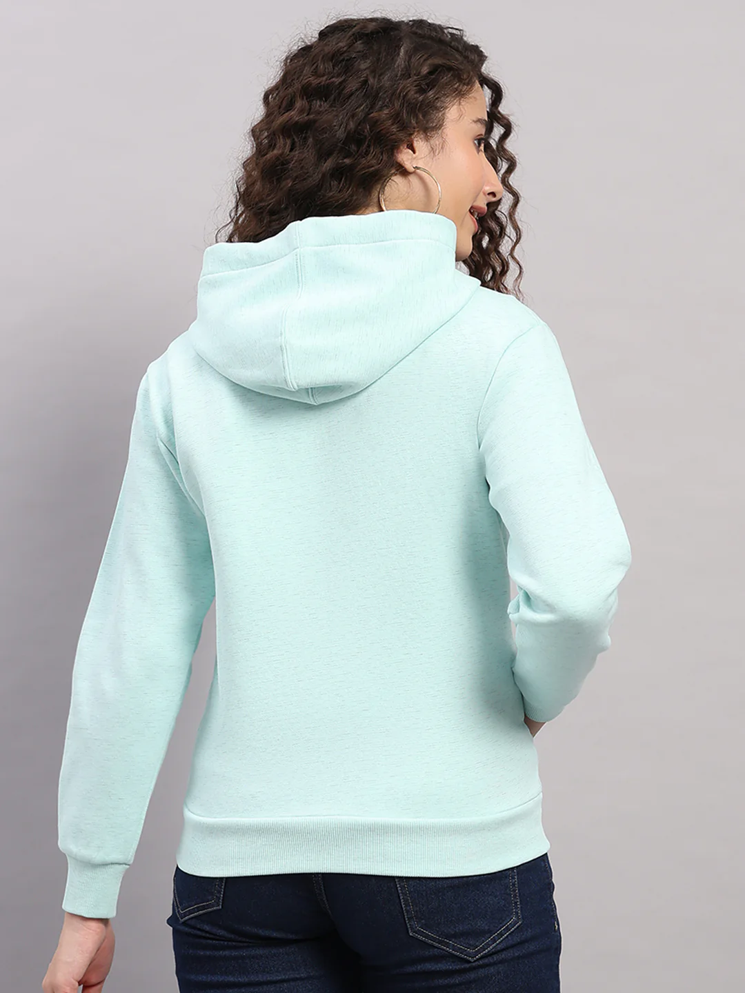 Women Blue Printed Hooded Full Sleeve Sweatshirt - Image 5