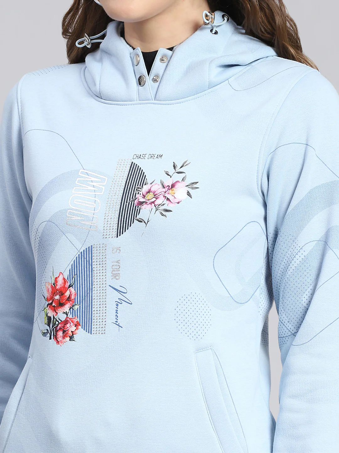 Women Blue Printed Hooded Full Sleeve Sweatshirts - Image 8