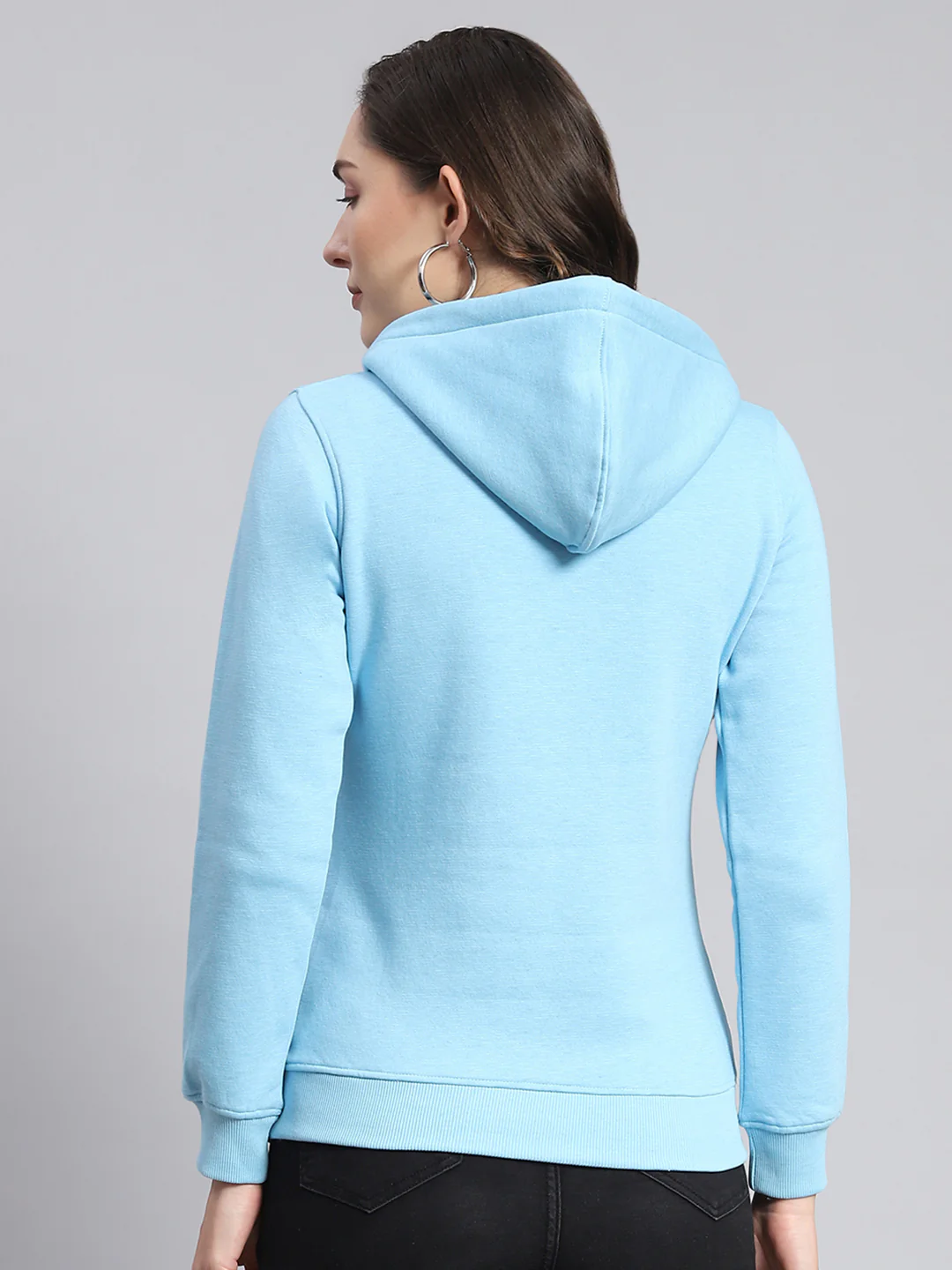 Women Blue Printed Hooded Full Sleeve Sweatshirts - Image 6