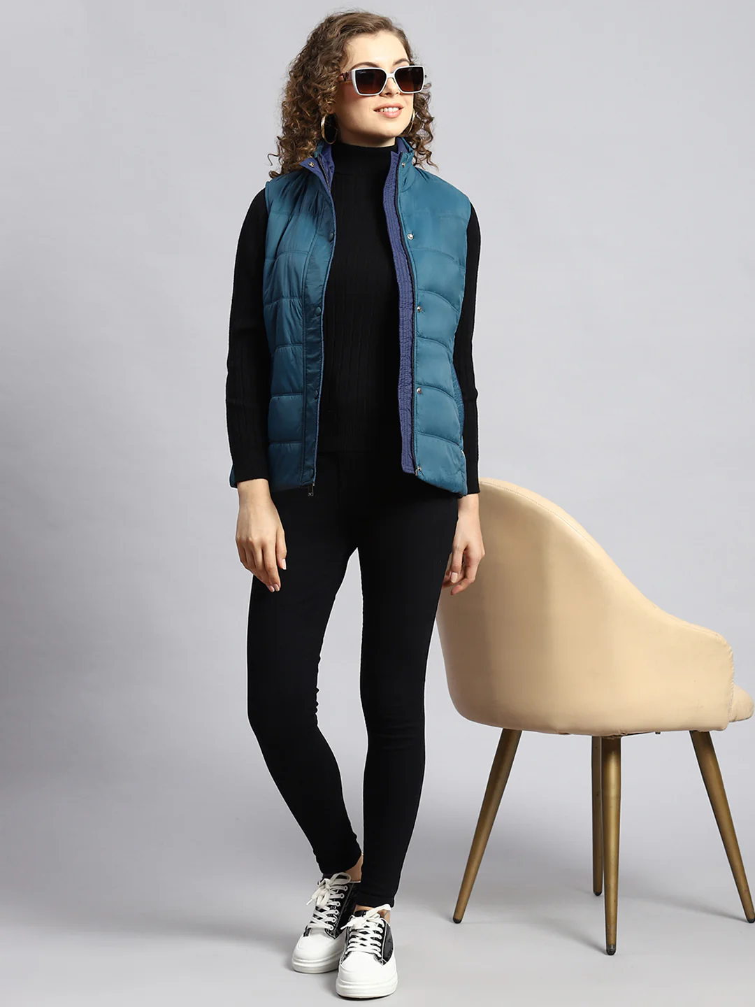 Women Blue Printed Jacket - Image 2