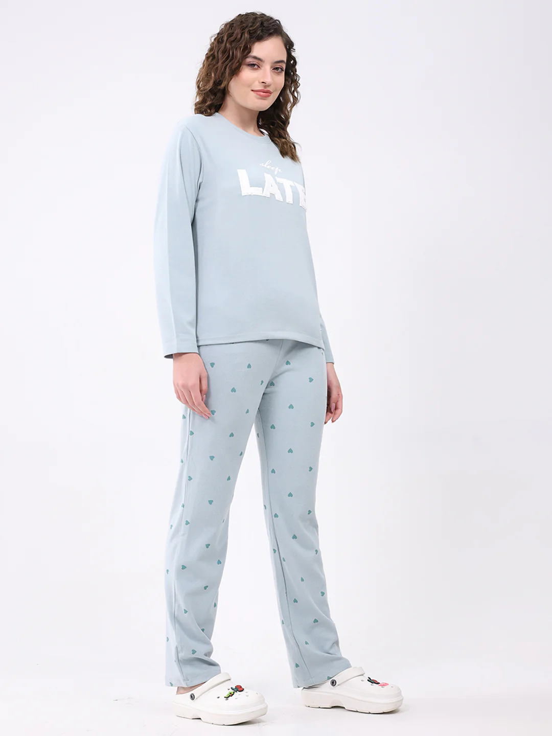 Women Blue Printed Round Neck Full Sleeve Lower Set - Image 4