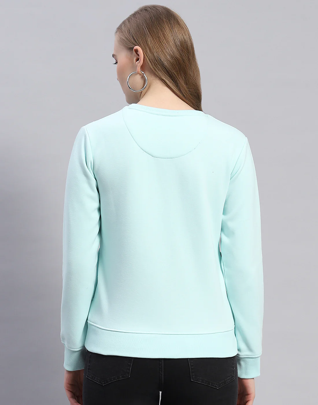 Women Blue Printed Round Neck Full Sleeve Sweatshirt - Image 6