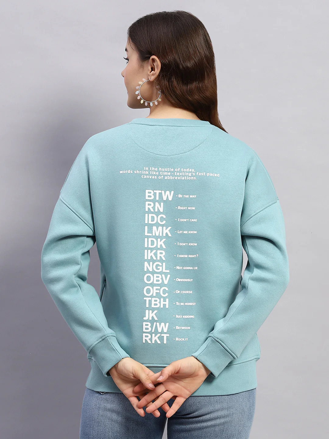 Rock.it Women Blue Printed Round Neck Full Sleeve Sweatshirt - Image 5