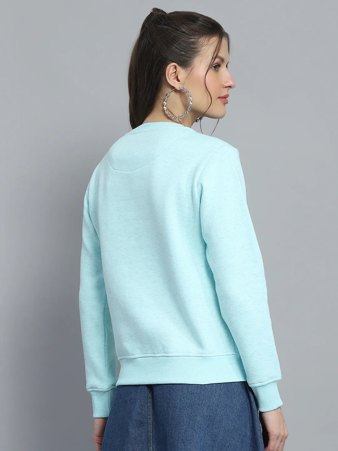 Women Blue Printed Round Neck Full Sleeve Sweatshirt - Image 5
