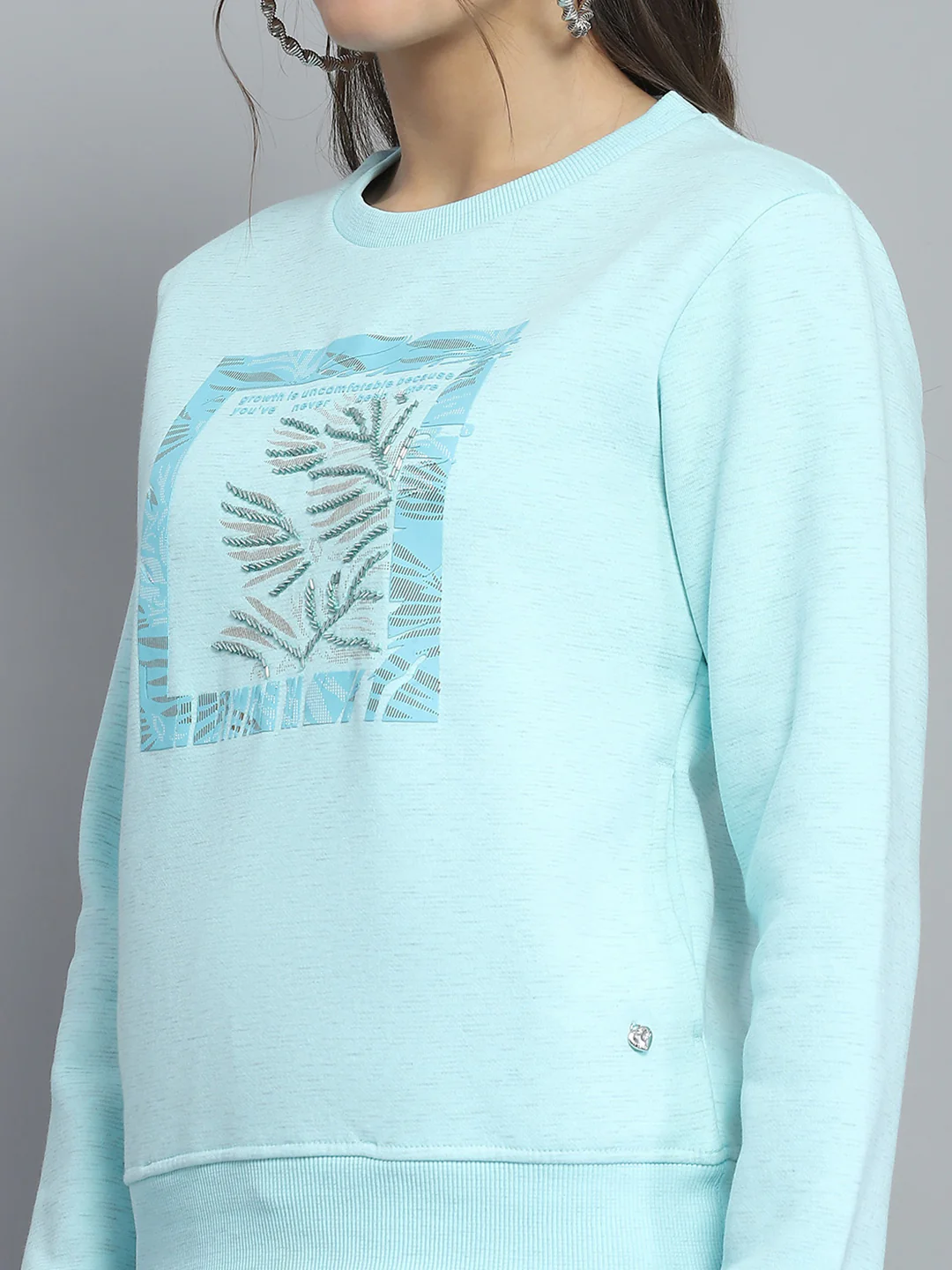 Women Blue Printed Round Neck Full Sleeve Sweatshirt - Image 6
