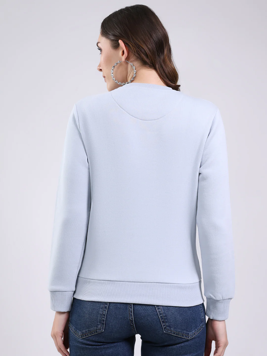 Women Blue Printed Round Neck Full Sleeve Sweatshirt - Image 5