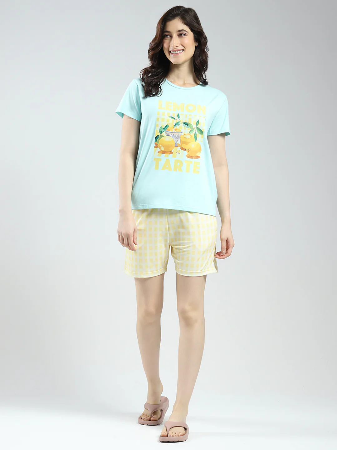 Women Blue Printed Round Neck Half Sleeve Combo 3Pc Set (T-Shirt, Shorts & Lower) - Image 9