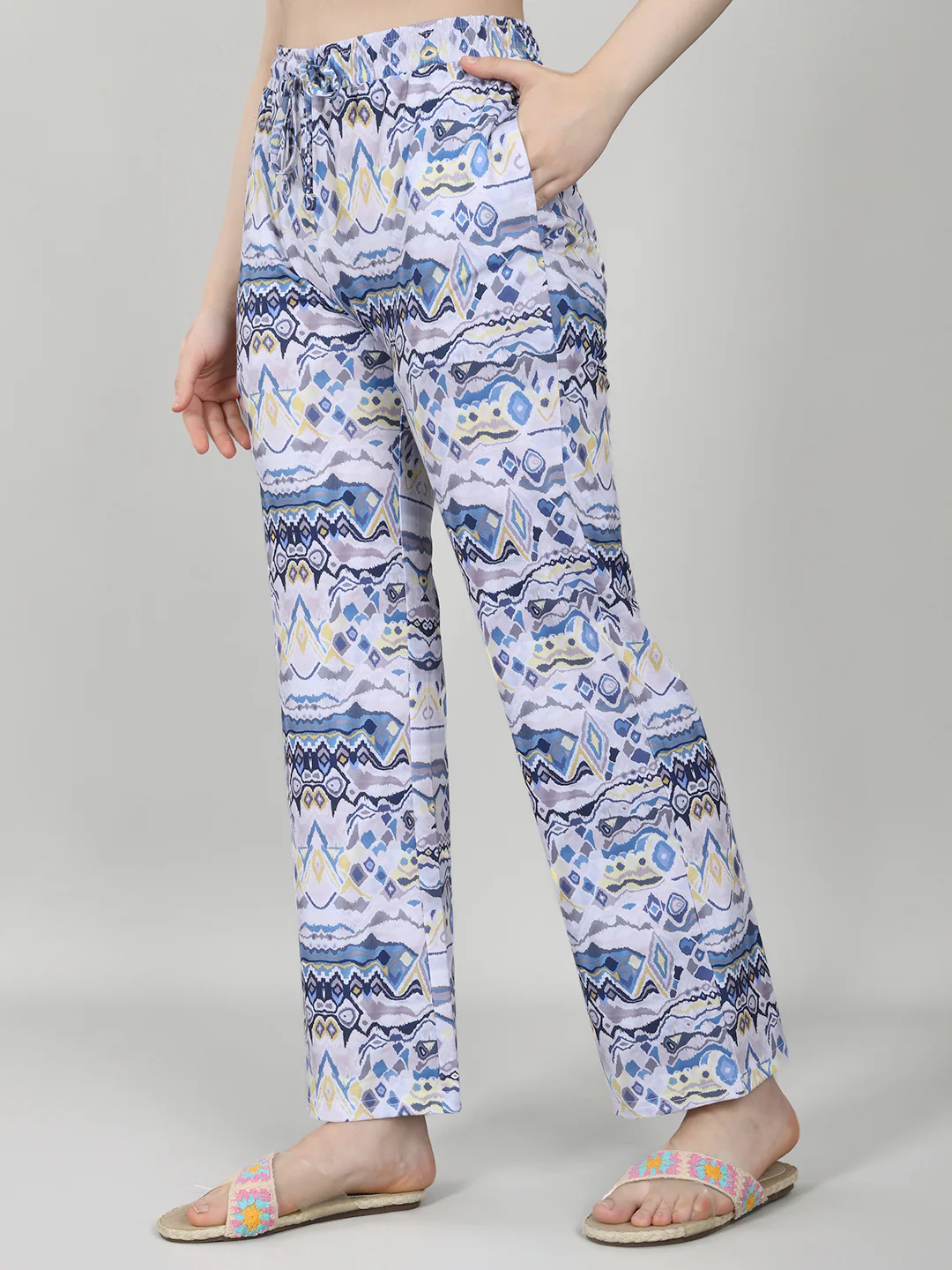Women Blue Printed Round Neck Half Sleeve Lower Set - Image 6