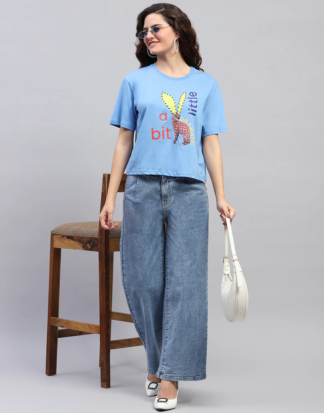 Women Blue Printed Round Neck Half Sleeve Top - Image 2