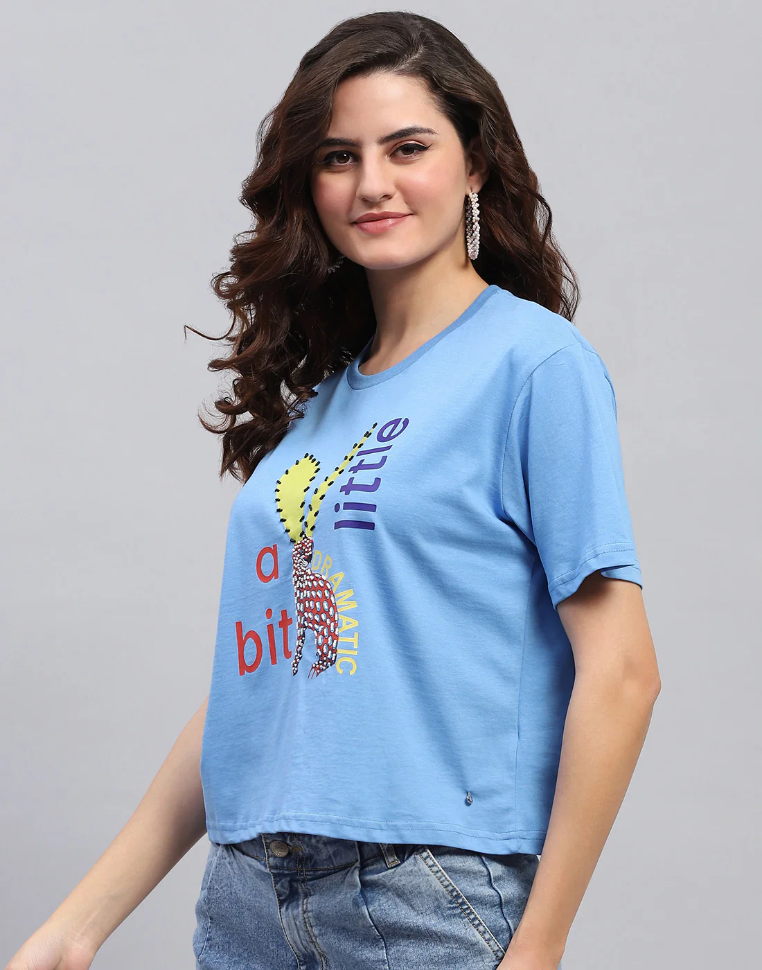 Women Blue Printed Round Neck Half Sleeve Top - Image 3