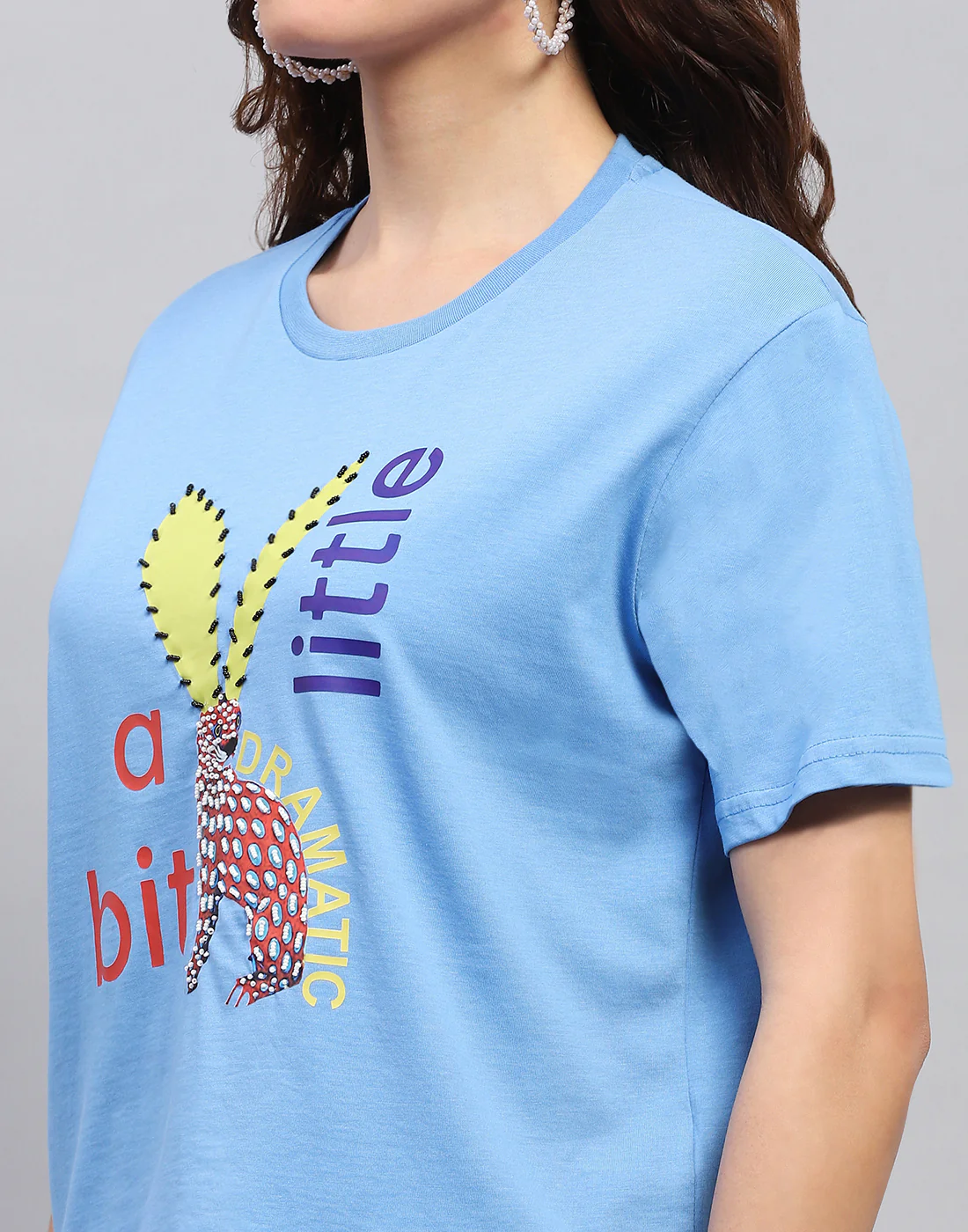 Women Blue Printed Round Neck Half Sleeve Top - Image 6