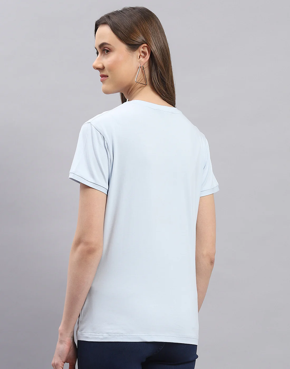 Women Blue Printed Round Neck Half Sleeve Top - Image 5