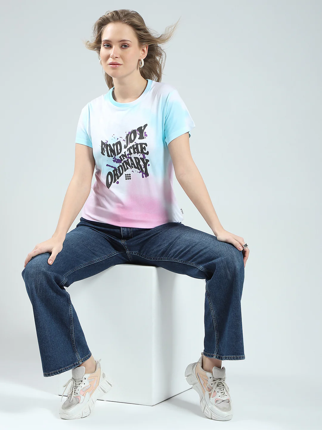 Rock.it Women Blue Printed Round Neck Half Sleeve Top - Image 2